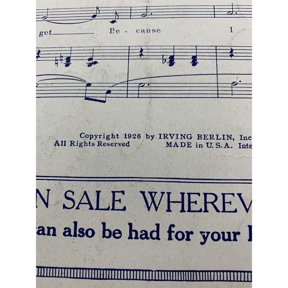 Antique Irving Berlin's, Just A Little Longer, 1926 sheet music #23. Nice! - Picture 3 of 9